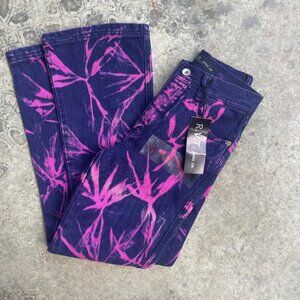 Vintage NWT Y2K RVT Jeans Co Size 14 Purple and Pink Tie Dye Bootcut Jeans